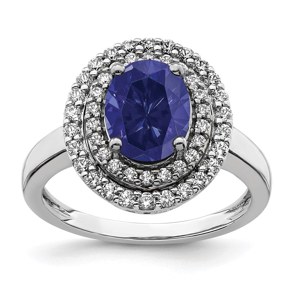 Lab Grown VS/SI FGH Diamond & Created Blue Sapphire Ring in 14k White Gold