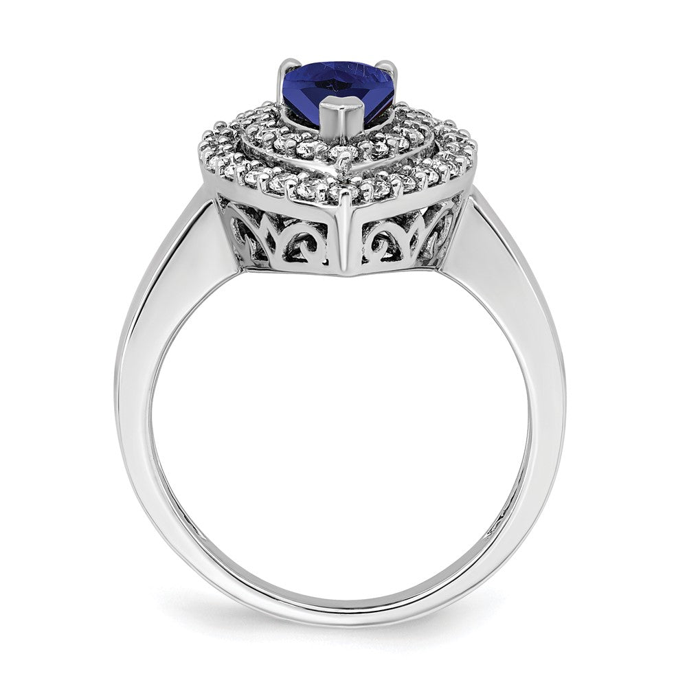 Lab Grown VS/SI FGH Diamond & Created Blue Sapphire Ring in 14k White Gold