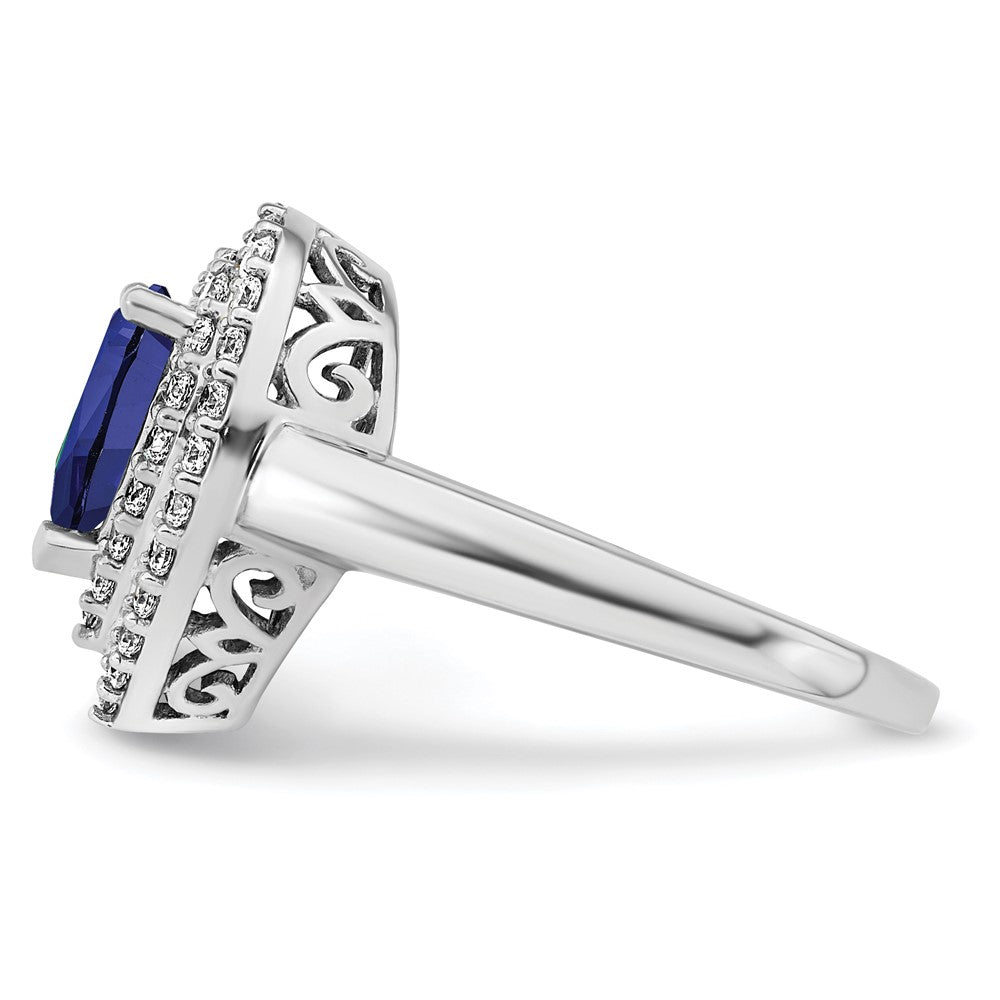 Lab Grown VS/SI FGH Diamond & Created Blue Sapphire Ring in 14k White Gold