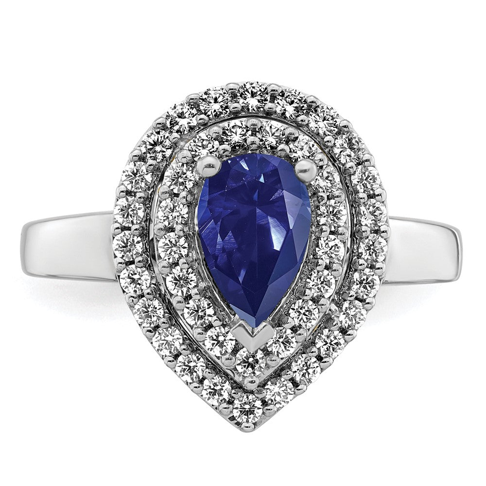 Lab Grown VS/SI FGH Diamond & Created Blue Sapphire Ring in 14k White Gold