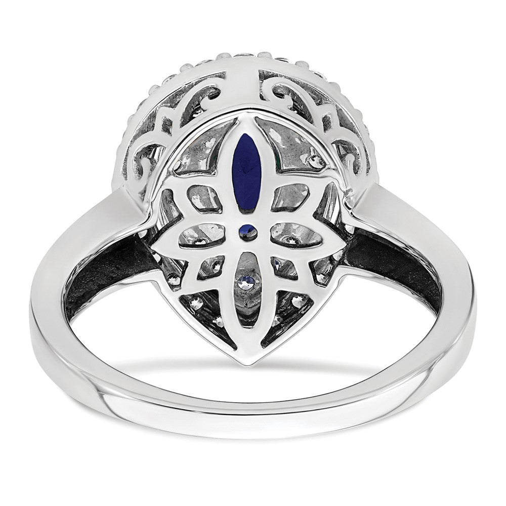 Lab Grown VS/SI FGH Diamond & Created Blue Sapphire Ring in 14k White Gold