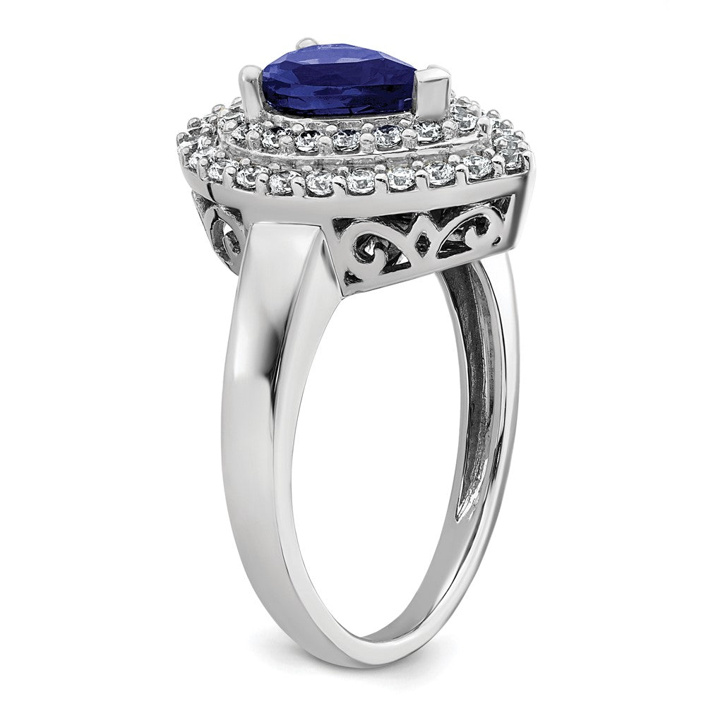 Lab Grown VS/SI FGH Diamond & Created Blue Sapphire Ring in 14k White Gold