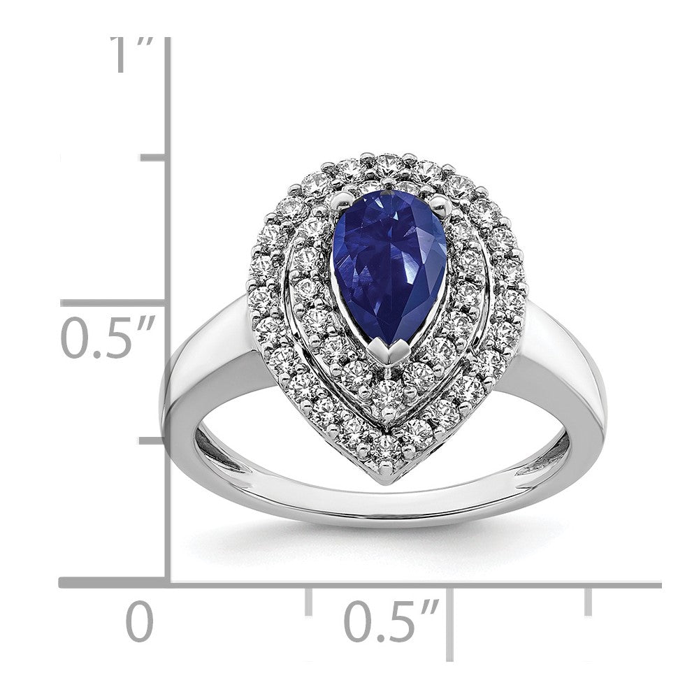 Lab Grown VS/SI FGH Diamond & Created Blue Sapphire Ring in 14k White Gold