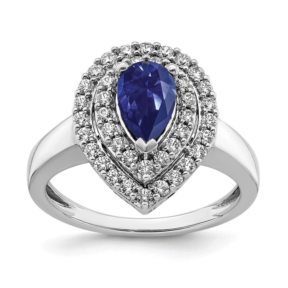 Lab Grown VS/SI FGH Diamond & Created Blue Sapphire Ring in 14k White Gold