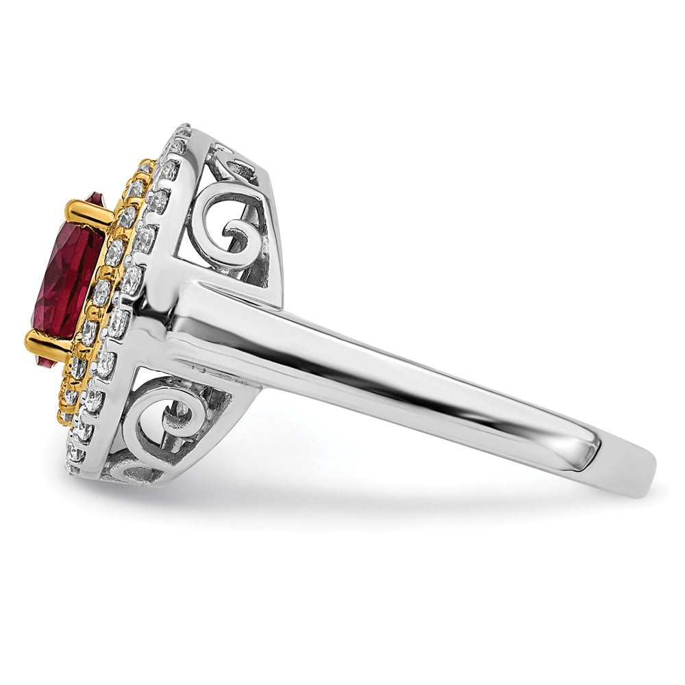 Two-Tone Lab Grown VS/SI FGH Diamond & Created Ruby Ring in 14k Yellow & White Gold