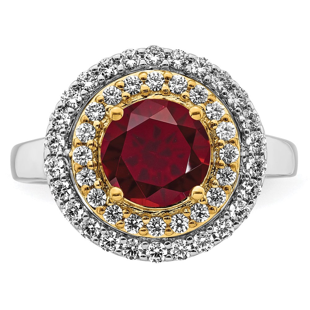 Two-Tone Lab Grown VS/SI FGH Diamond & Created Ruby Ring in 14k Yellow & White Gold