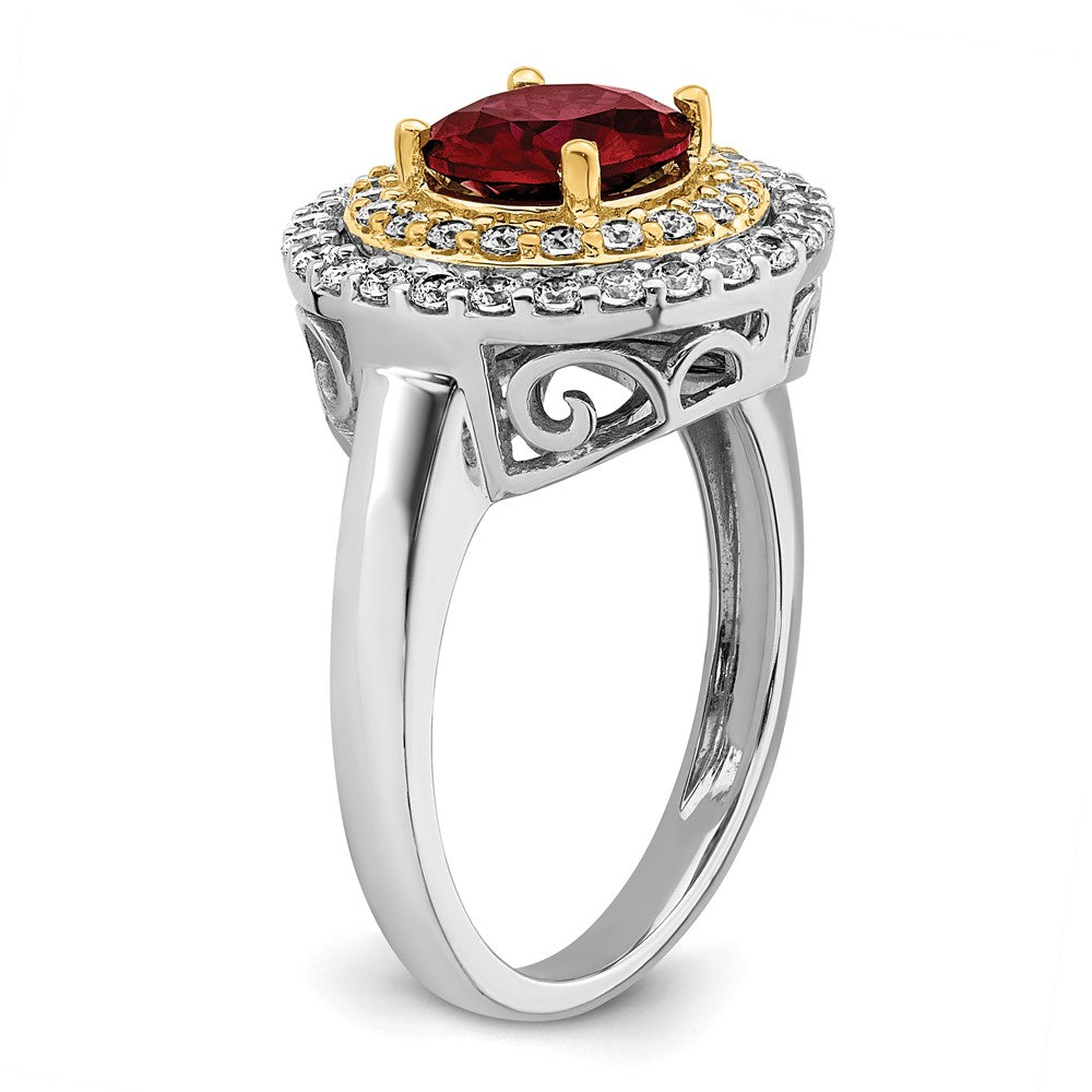 Two-Tone Lab Grown VS/SI FGH Diamond & Created Ruby Ring in 14k Yellow & White Gold