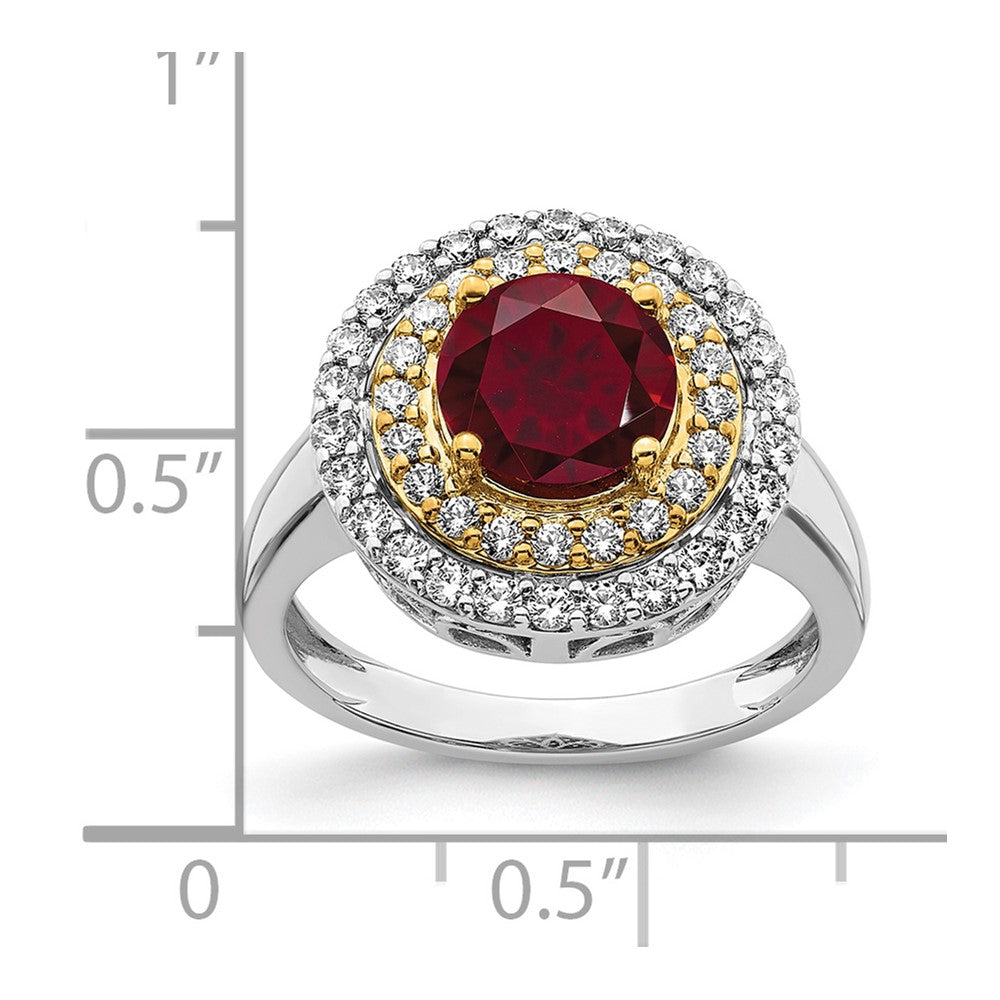 Two-Tone Lab Grown VS/SI FGH Diamond & Created Ruby Ring in 14k Yellow & White Gold