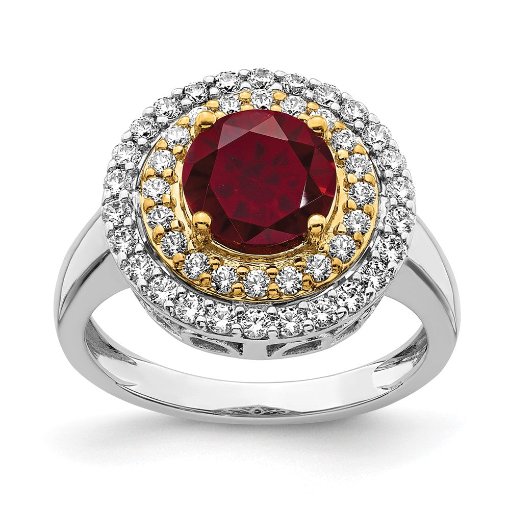 Two-Tone Lab Grown VS/SI FGH Diamond & Created Ruby Ring in 14k Yellow & White Gold