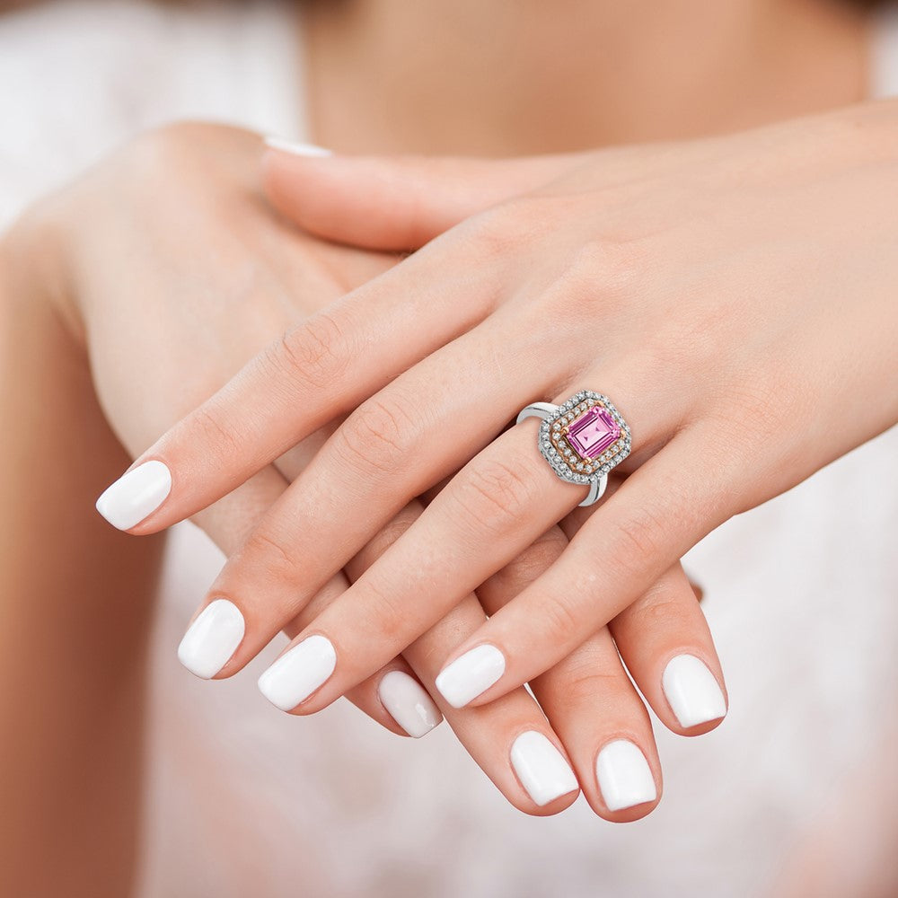 Two-Tone Lab Grown VS/SI FGH Diamond & Created Pink Sapphire Ring in 14k White & Rose Gold