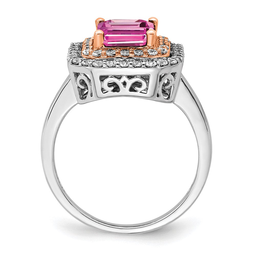 Two-Tone Lab Grown VS/SI FGH Diamond & Created Pink Sapphire Ring in 14k White & Rose Gold