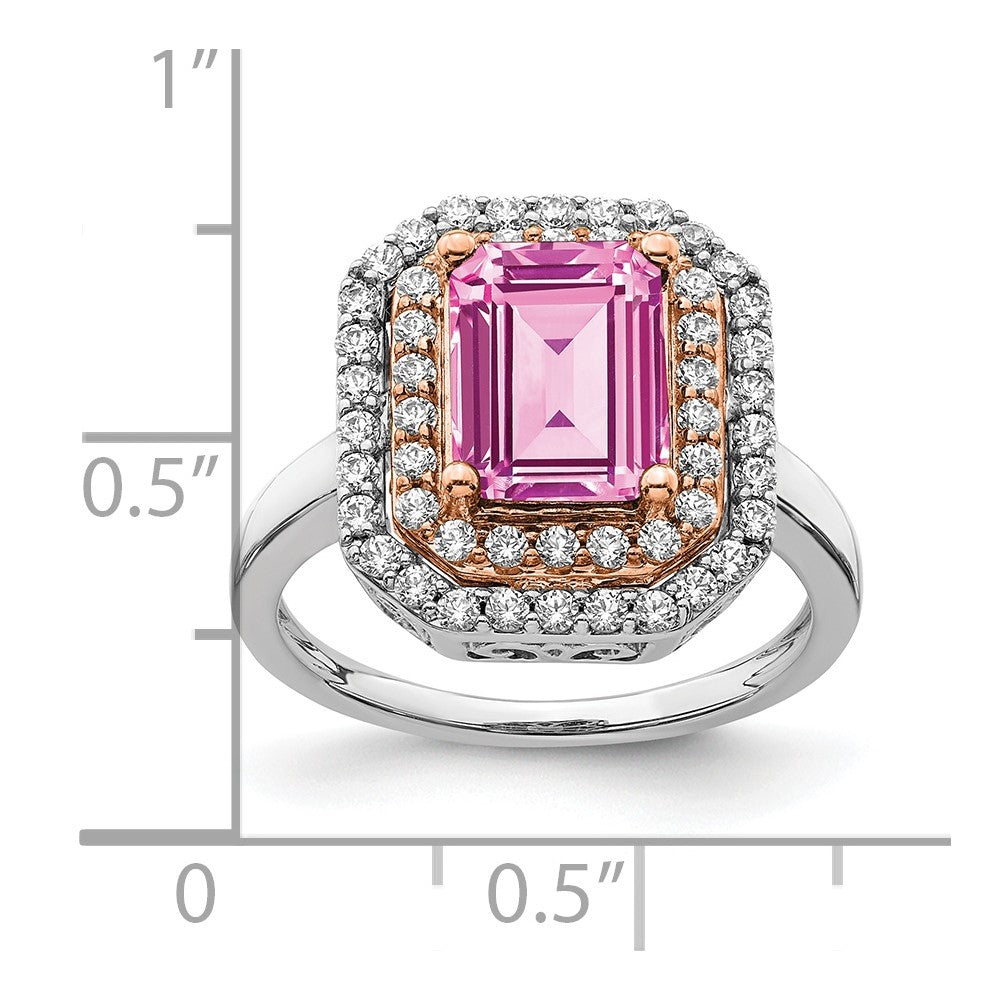 Two-Tone Lab Grown VS/SI FGH Diamond & Created Pink Sapphire Ring in 14k White & Rose Gold