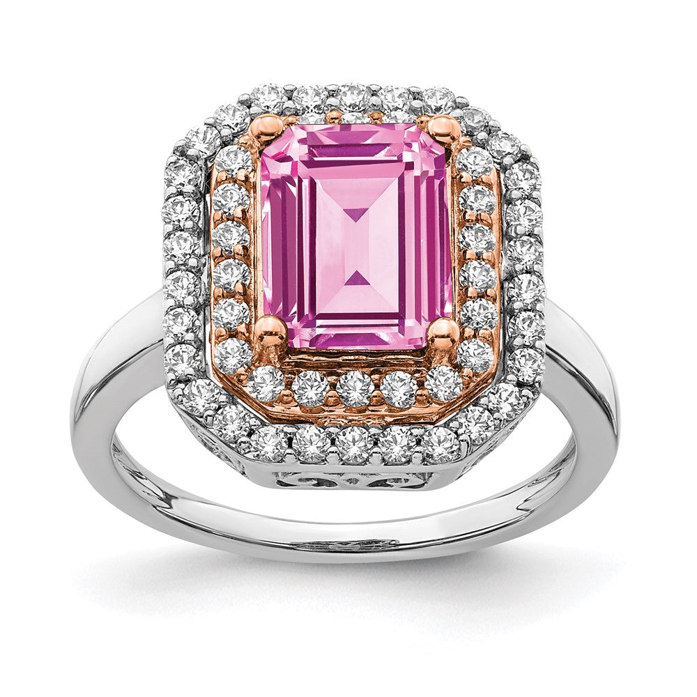 Two-Tone Lab Grown VS/SI FGH Diamond & Created Pink Sapphire Ring in 14k White & Rose Gold