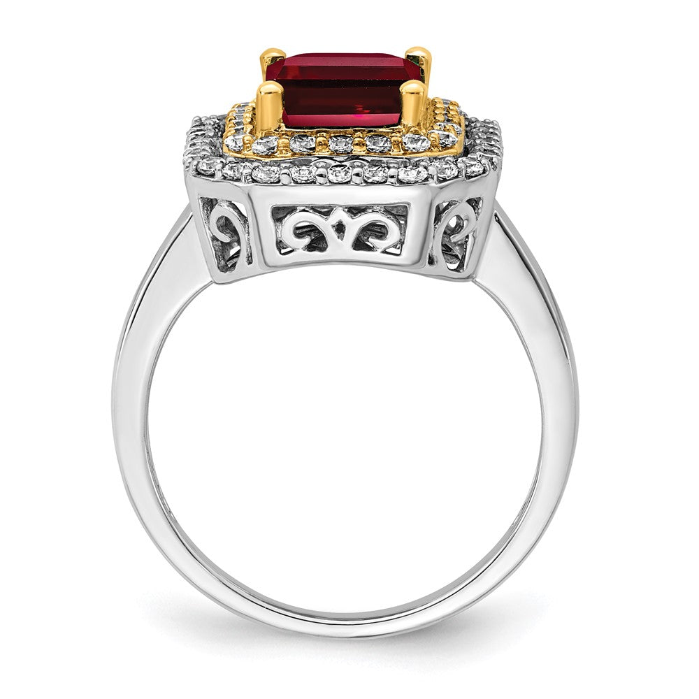 Two-Tone Lab Grown VS/SI FGH Diamond & Created Ruby Ring in 14k Yellow & White Gold