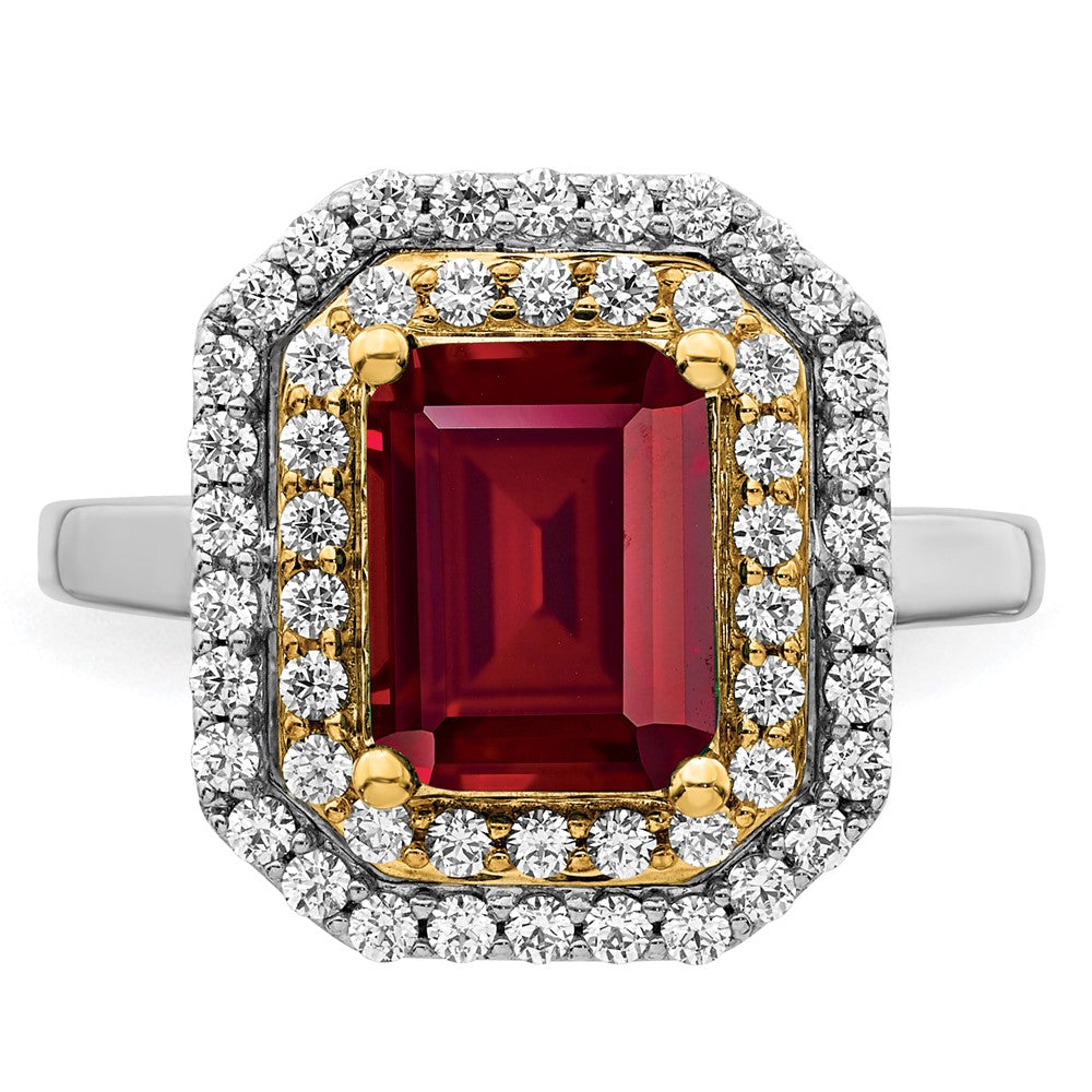 Two-Tone Lab Grown VS/SI FGH Diamond & Created Ruby Ring in 14k Yellow & White Gold