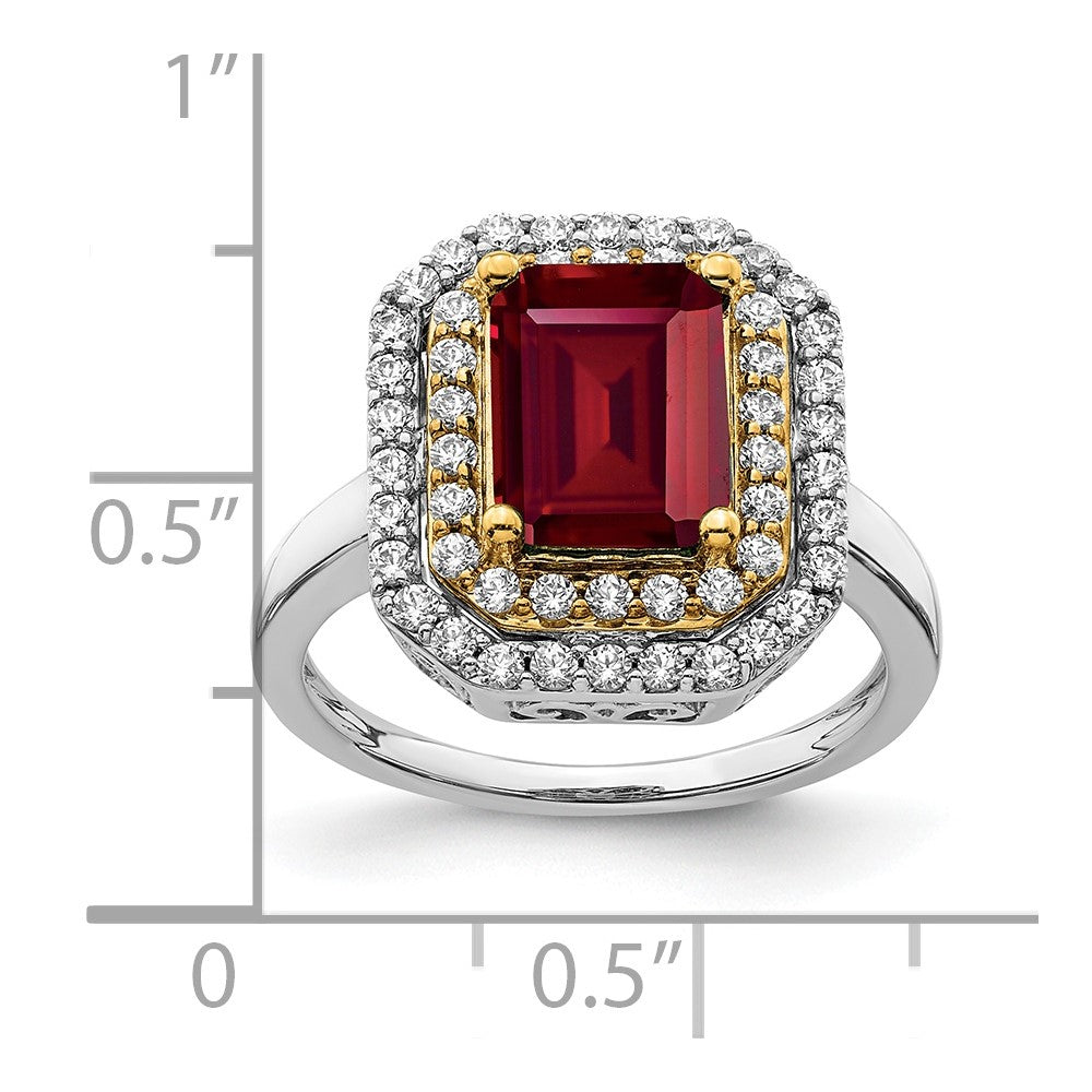 Two-Tone Lab Grown VS/SI FGH Diamond & Created Ruby Ring in 14k Yellow & White Gold