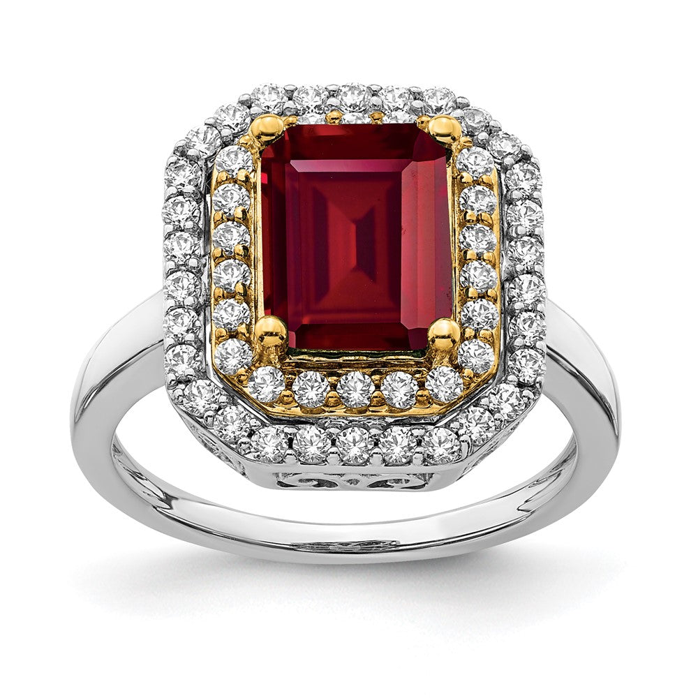 Two-Tone Lab Grown VS/SI FGH Diamond & Created Ruby Ring in 14k Yellow & White Gold