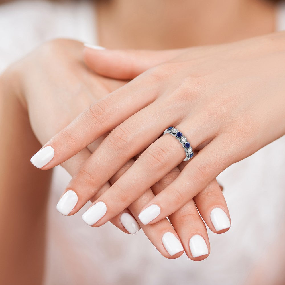 Lab Grown Diamond & Lab Created Blue Sapphire Ring in 14k White Gold