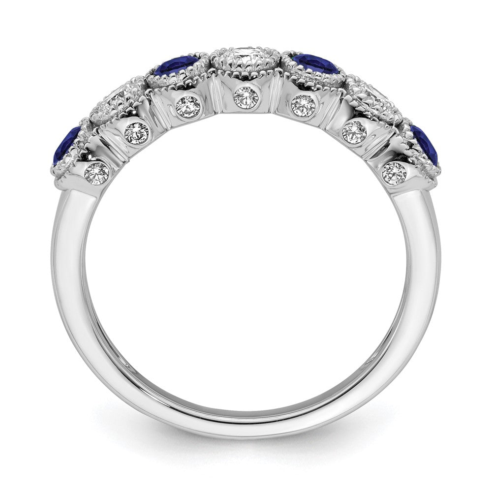 Lab Grown Diamond & Lab Created Blue Sapphire Ring in 14k White Gold