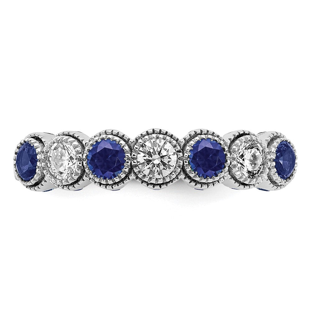 Lab Grown Diamond & Lab Created Blue Sapphire Ring in 14k White Gold