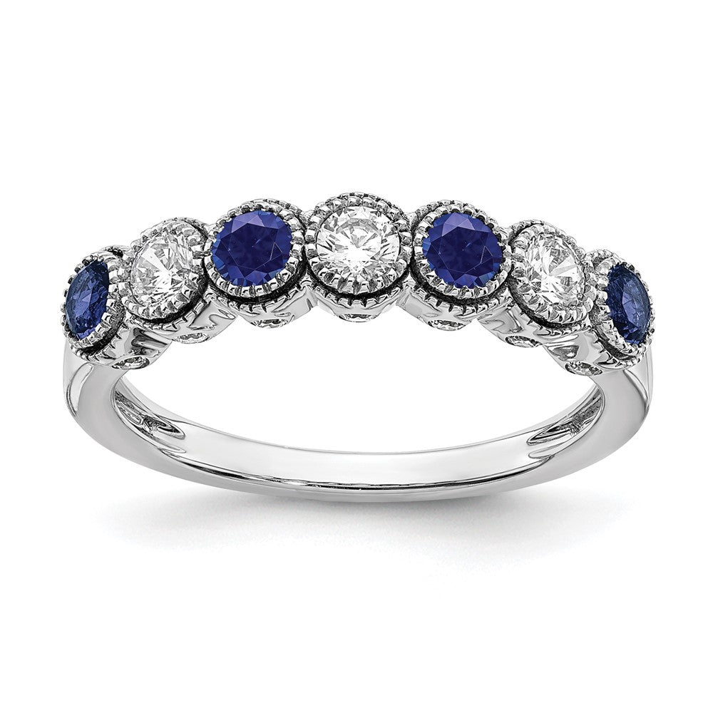 Lab Grown Diamond & Lab Created Blue Sapphire Ring in 14k White Gold