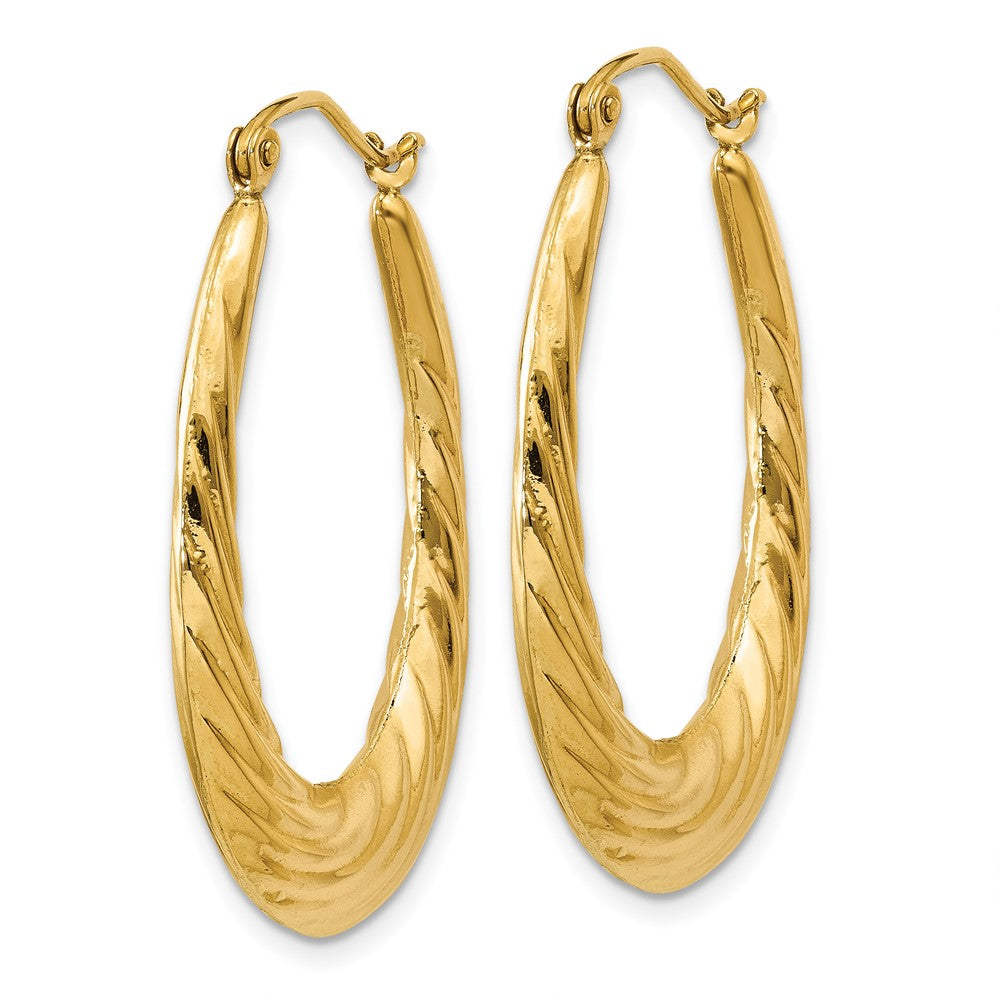 Polished Twisted Oval Hollow Hoop Earrings in 14k Yellow Gold