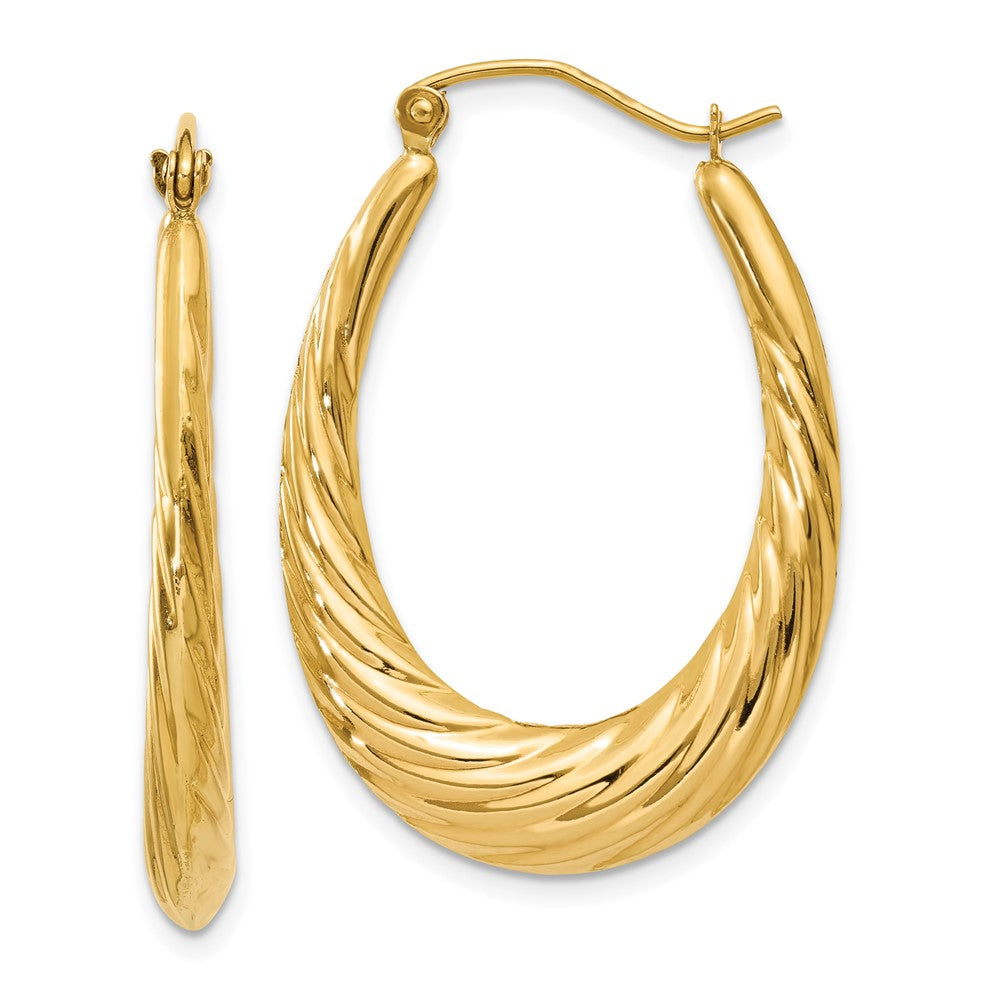 Polished Twisted Oval Hollow Hoop Earrings in 14k Yellow Gold