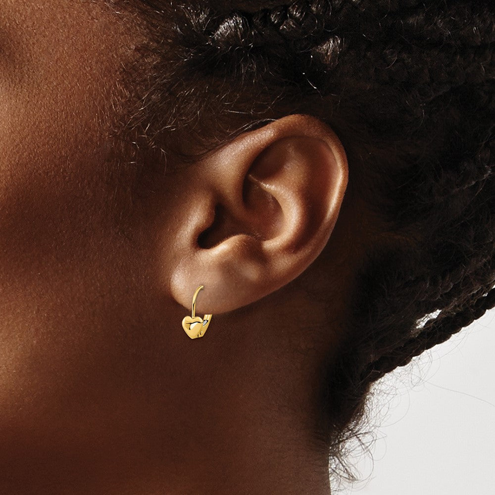 Madi K Heart Leverback Earrings in 14k Yellow Gold