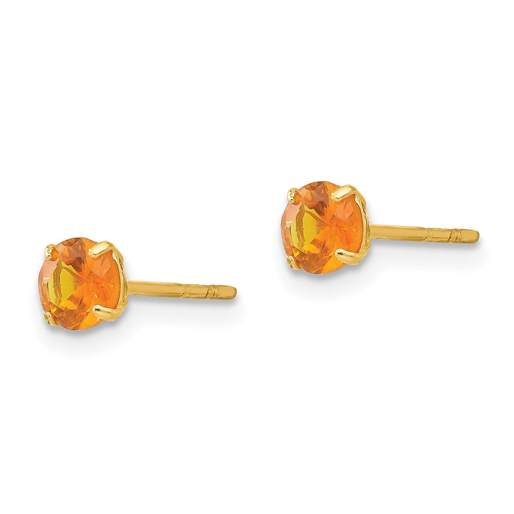 Madi K Round Citrine 4mm Post Earrings in 14k Yellow Gold