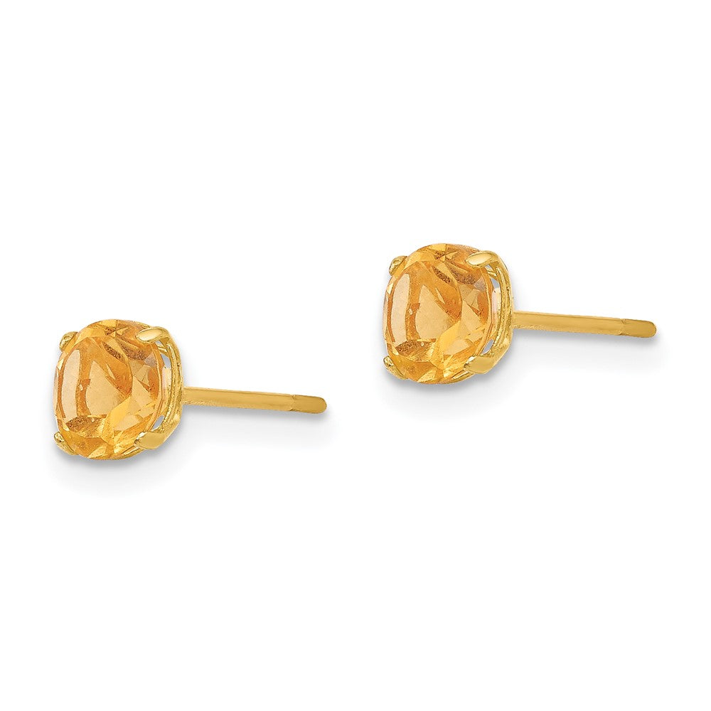 Madi K Round Citrine 5mm Post Earrings in 14k Yellow Gold