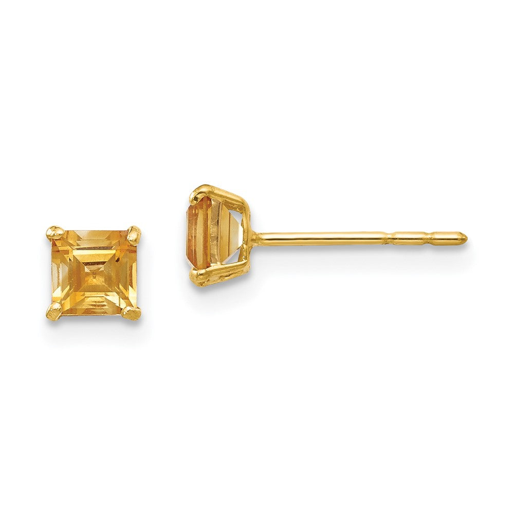 Madi K Citrine 4mm Square Post Earrings in 14k Yellow Gold