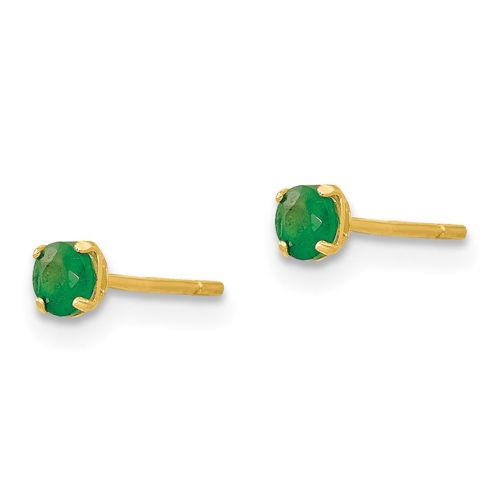 Madi K Round Emerald 3mm Post Earrings in 14k Yellow Gold