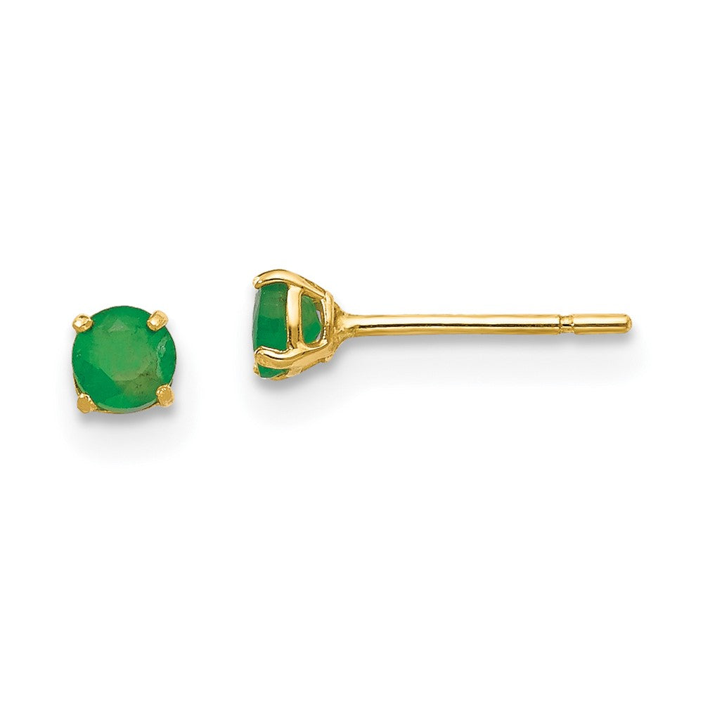 Madi K Round Emerald 3mm Post Earrings in 14k Yellow Gold