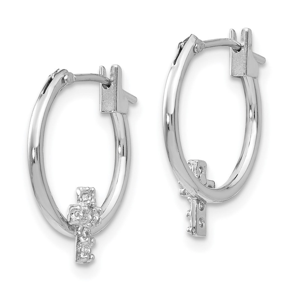 Madi K CZ Cross Hoop Earrings in 14k White Gold