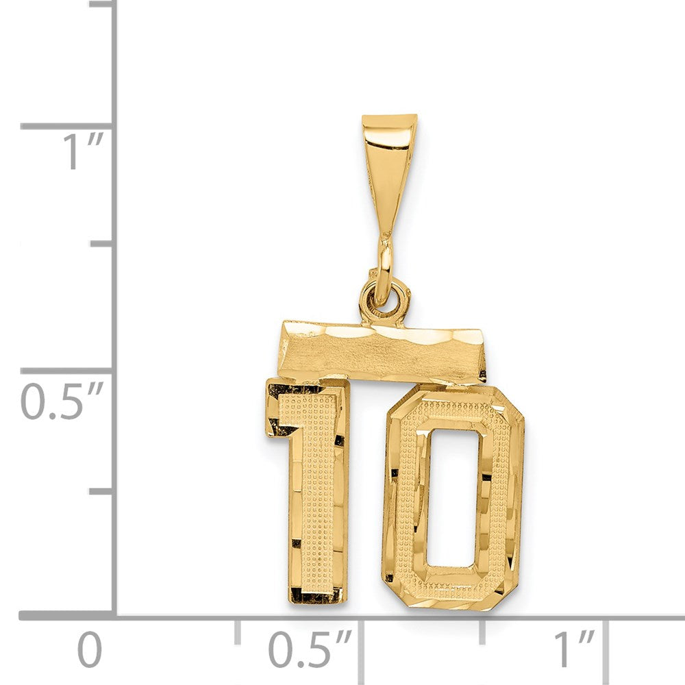 Small Brushed Diamond-cut Number 10 Charm in 14k Yellow Gold