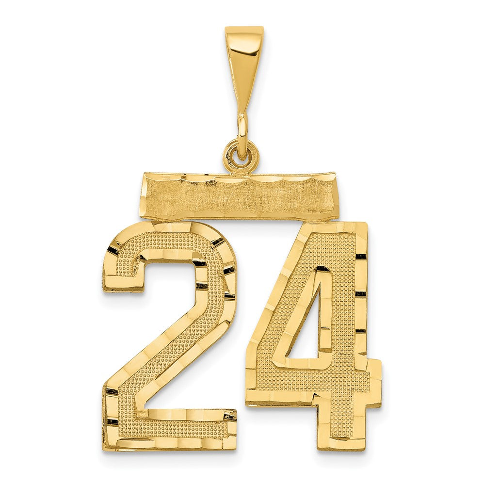 Small Brushed Diamond-cut Number 24 Charm in 14k Yellow Gold