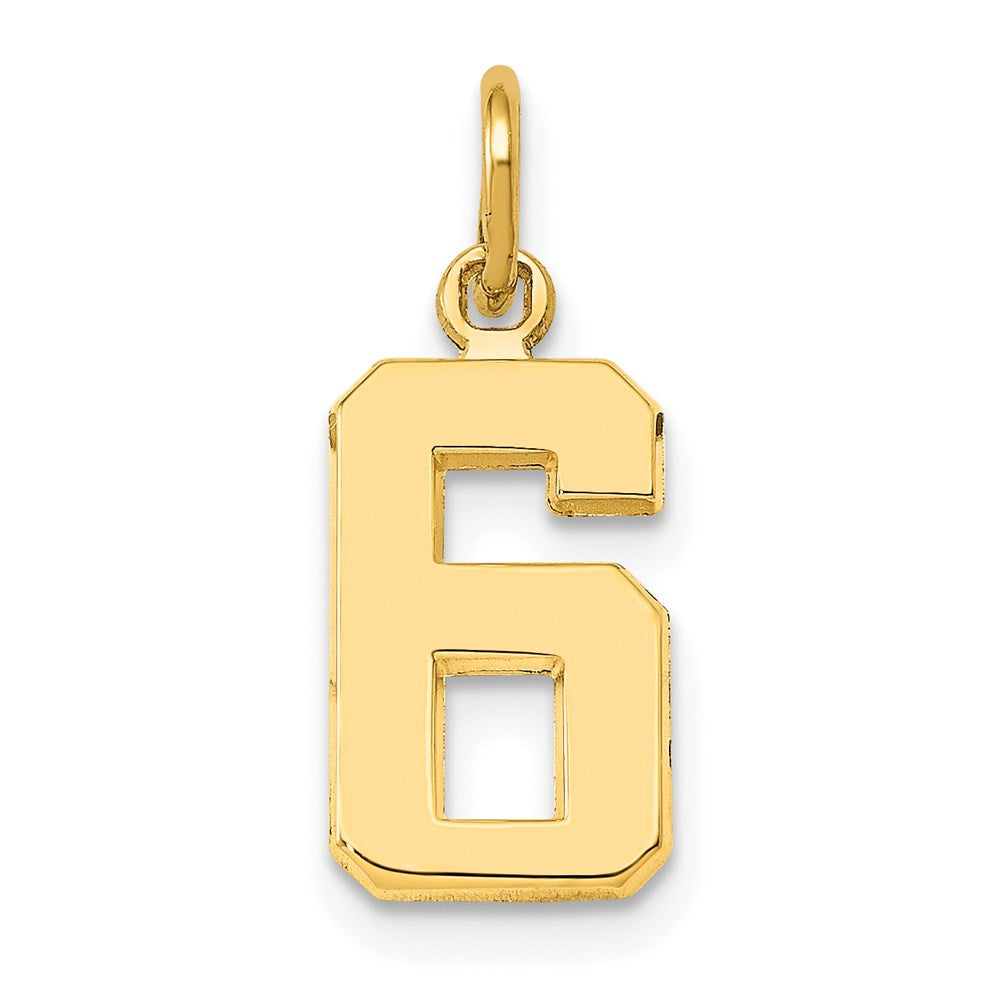 Small Polished Number 6 Charm in 14k Yellow Gold