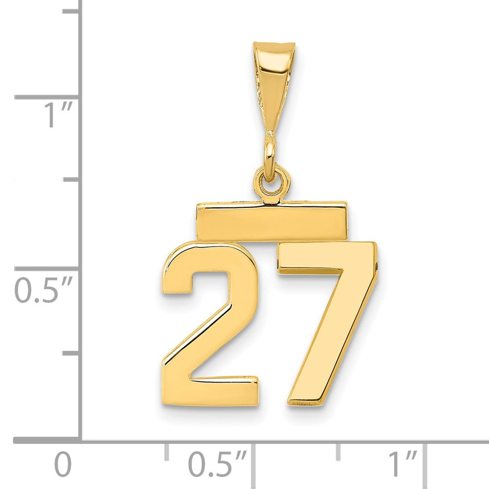 Small Polished Number 27 Charm in 14k Yellow Gold