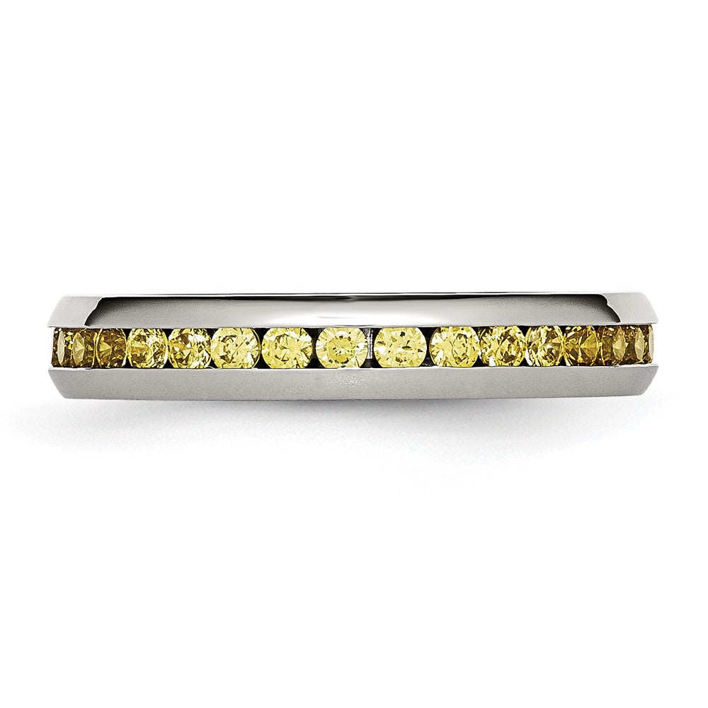 Chisel Stainless Steel Polished 4mm November Yellow CZ Ring