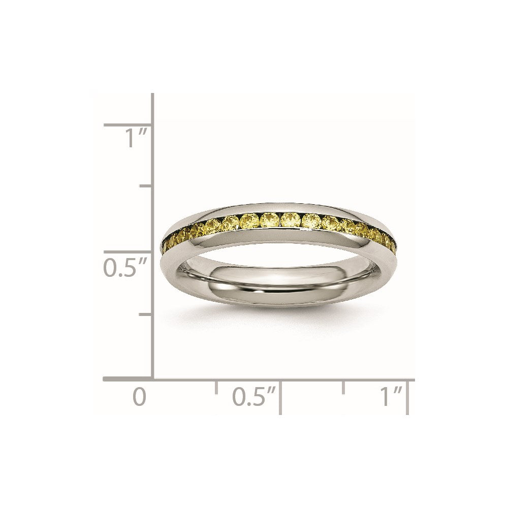 Chisel Stainless Steel Polished 4mm November Yellow CZ Ring