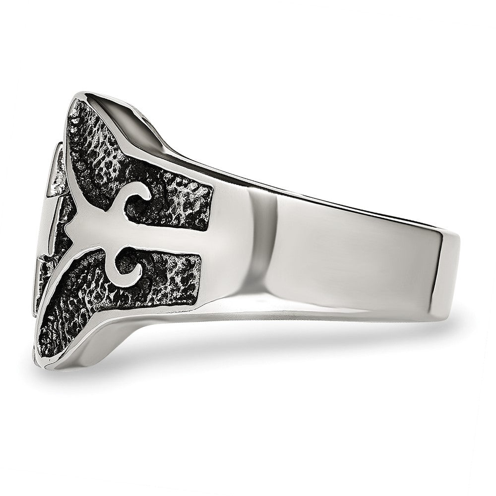Antiqued Polished & Textured Cross Ring in Stainless Steel