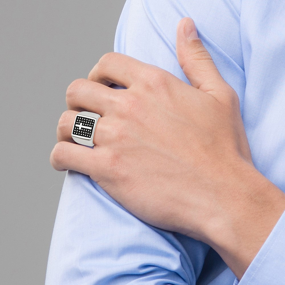 Antiqued Polished & Textured Cross Signet Ring in Stainless Steel