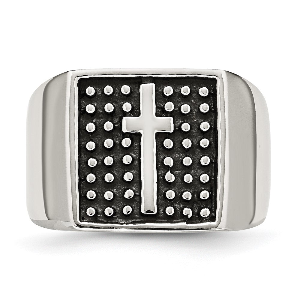 Antiqued Polished & Textured Cross Signet Ring in Stainless Steel