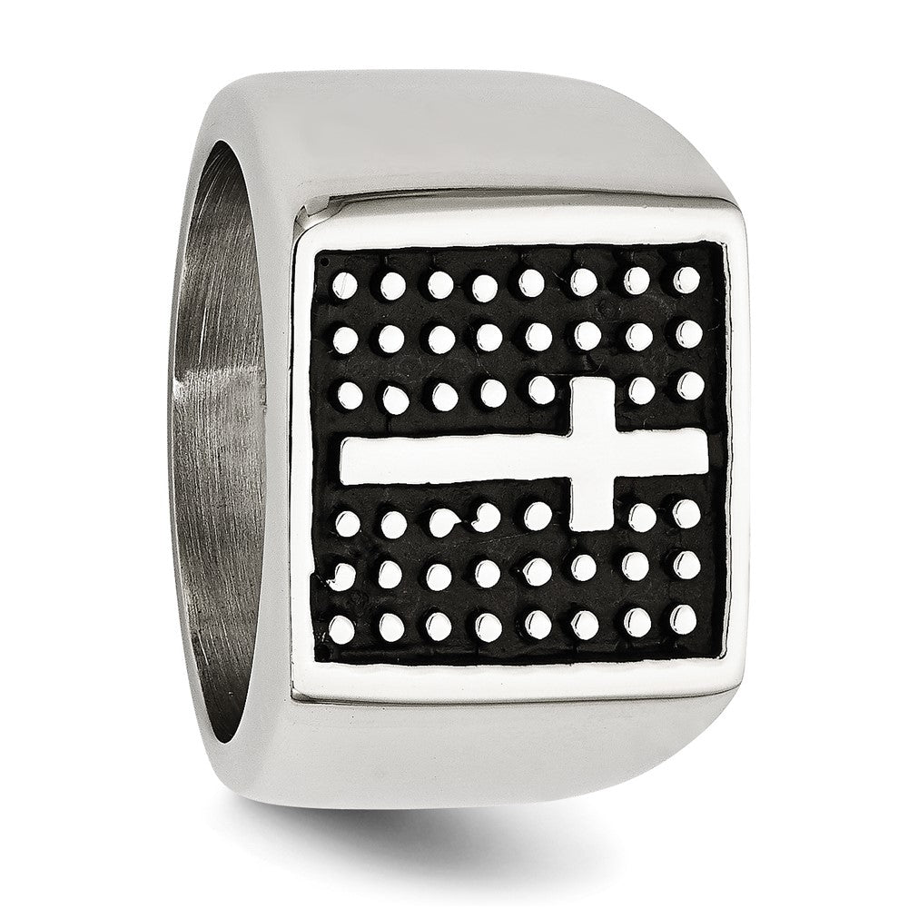 Antiqued Polished & Textured Cross Signet Ring in Stainless Steel