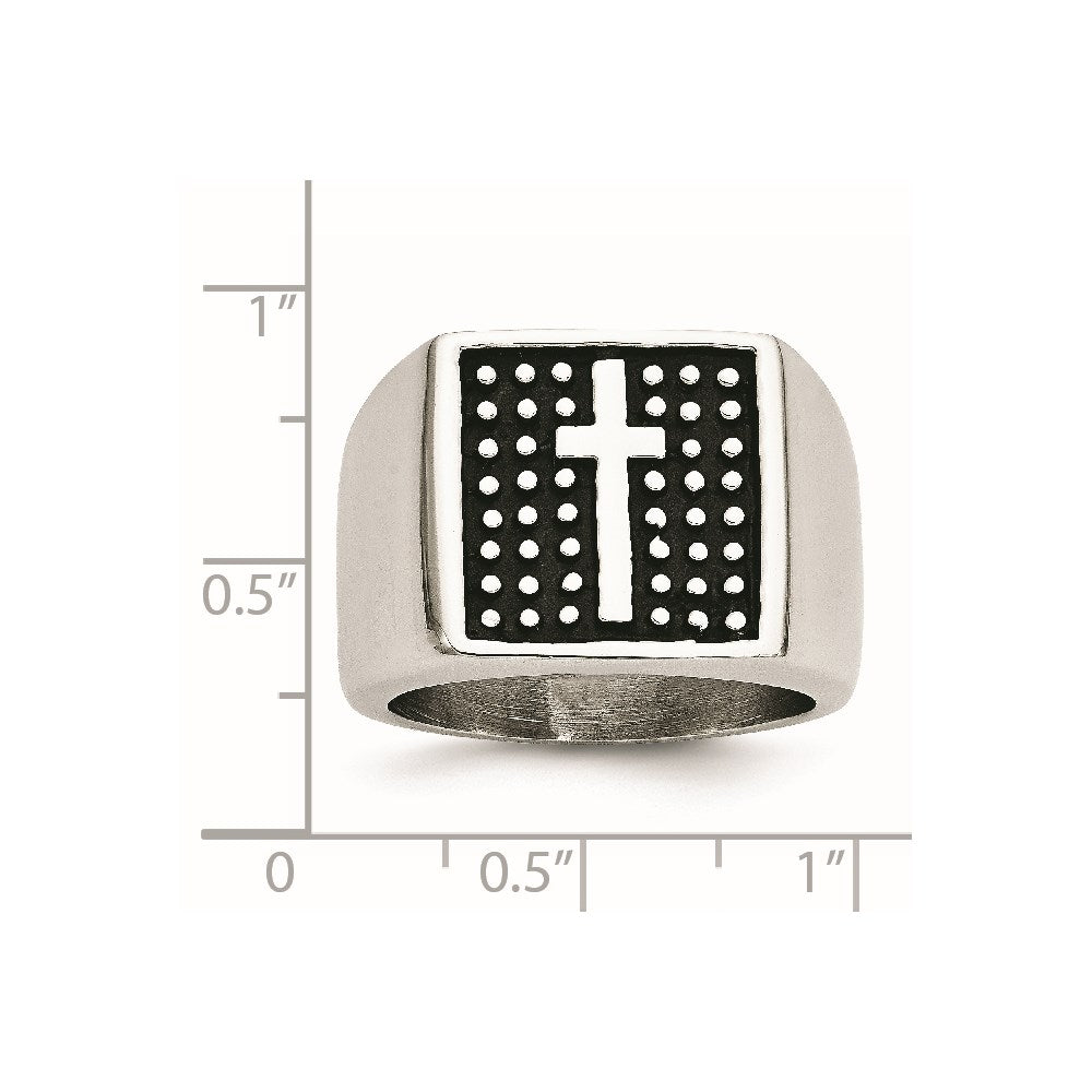 Antiqued Polished & Textured Cross Signet Ring in Stainless Steel