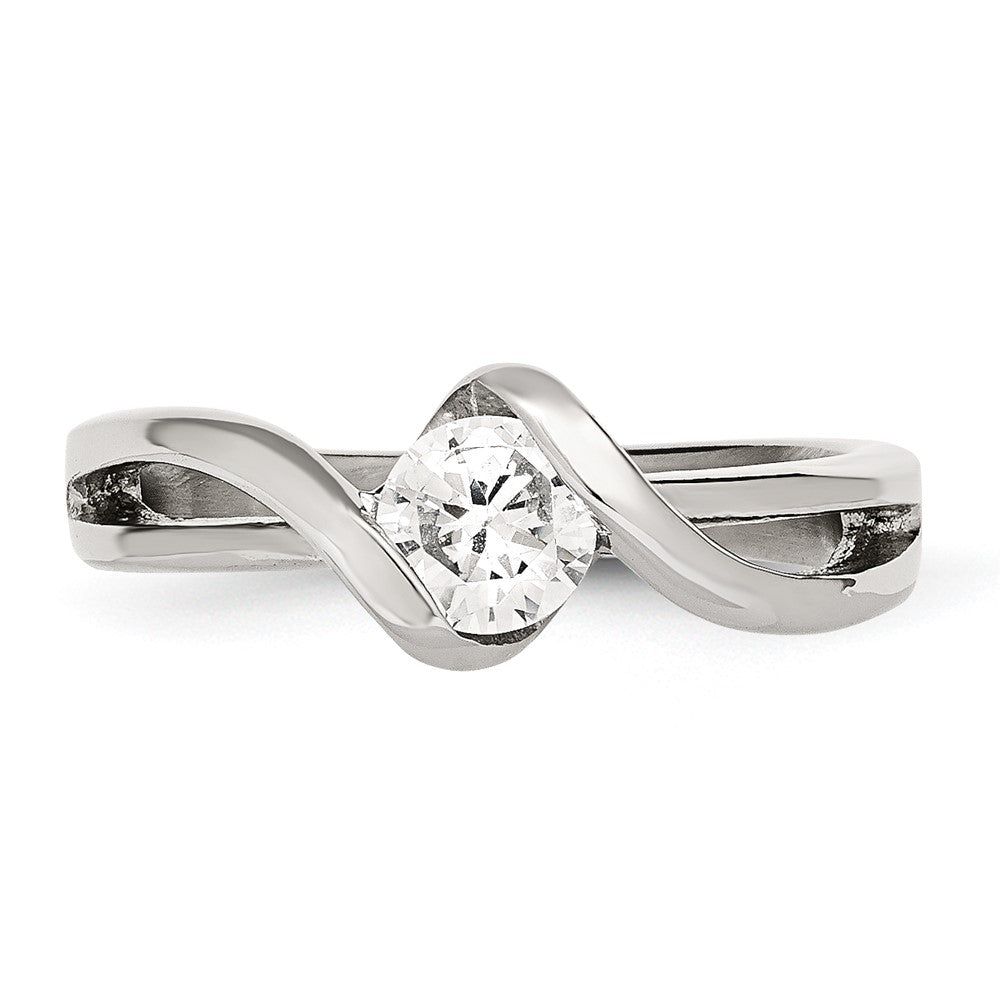 Chisel Stainless Steel Polished Twist with Round CZ Ring