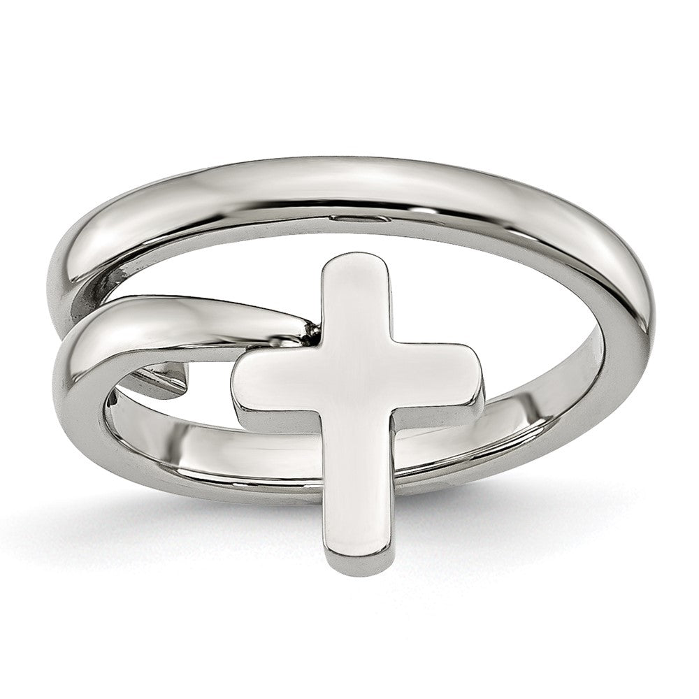 Polished Twisted Cross Ring in Stainless Steel