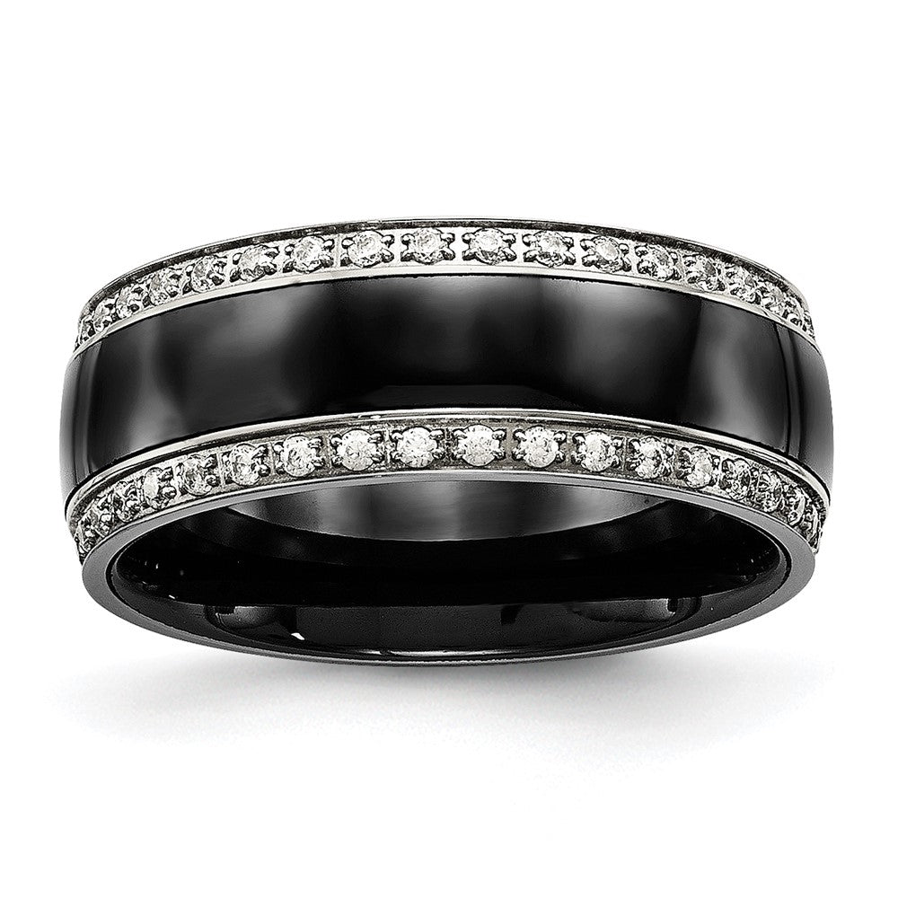 Chisel Stainless Steel Polished with Black Ceramic & CZ Ring