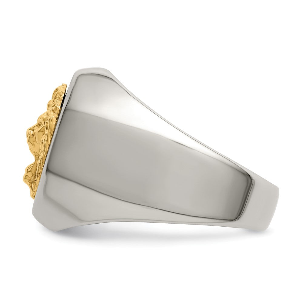 Chisel Stainless Steel with 14k Gold Accent Polished Lion Head Ring