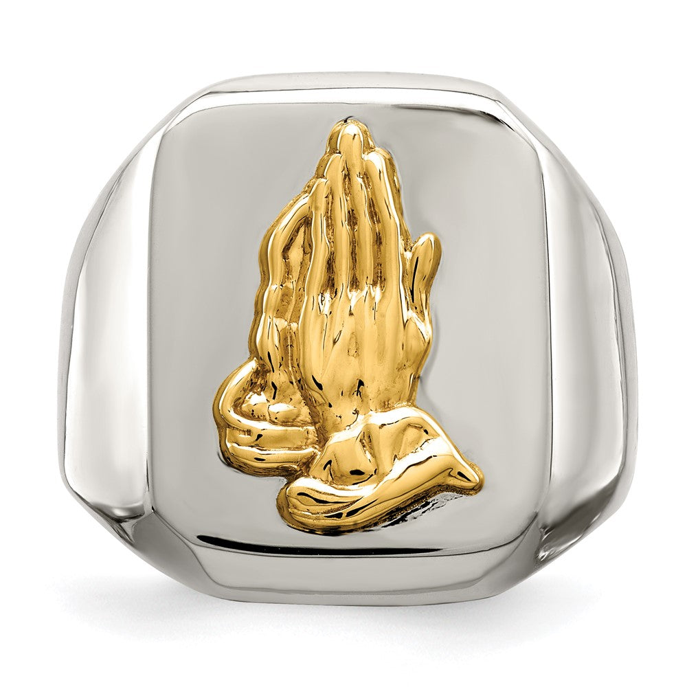 Chisel Stainless Steel with 14k Gold Accent Polished Praying Hands Ring